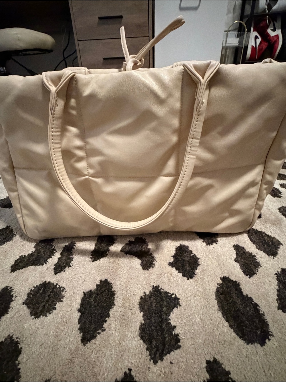 Ulta Beauty Beige Quilted Tote with Top Tie